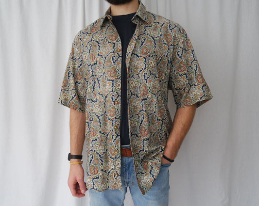 100% Cotton shirt shortsleeved floral paisley pattern, Men's L