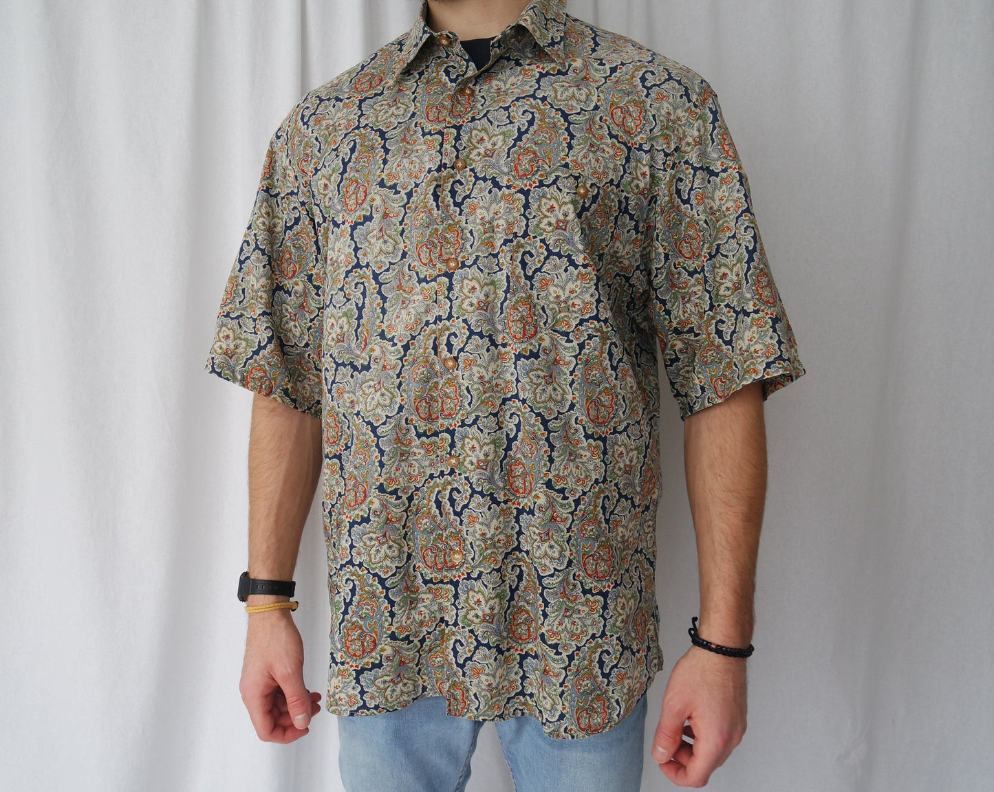 100% Cotton shirt shortsleeved floral paisley pattern, Men's L