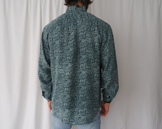 100% Silk shirt longsleeved blue Paisley pattern