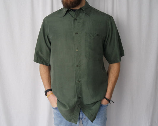 100% Silk shirt shortsleeved Olive uni